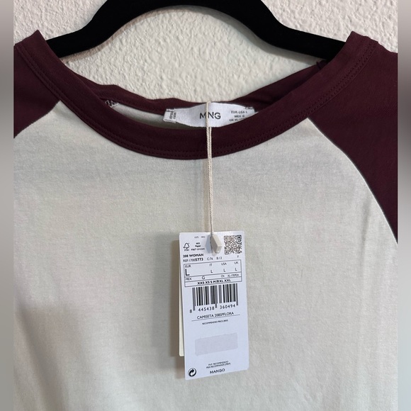 Mango Maroon 100% cotton Baseball T-shirt size large - Picture 5 of 7